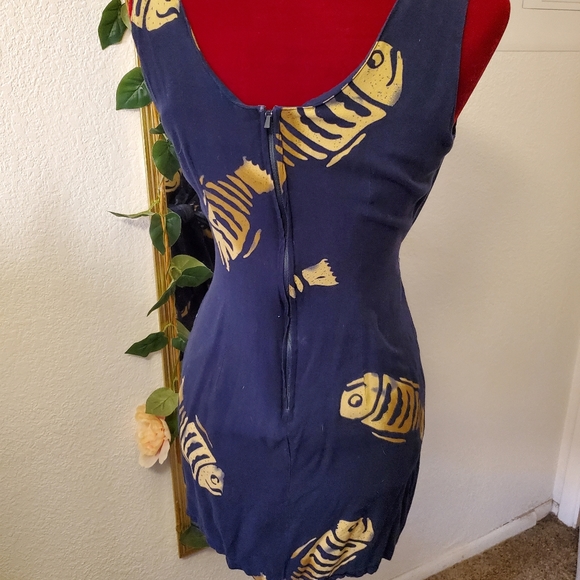 90s Hawaiian Rayon Fish Print Summer Dress - Picture 2 of 5